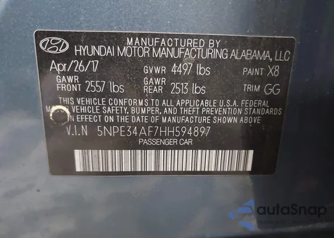 2017 Hyundai Sonata Sport z USA, uszkodzony, nr VIN 5NPE34AF7HH594897